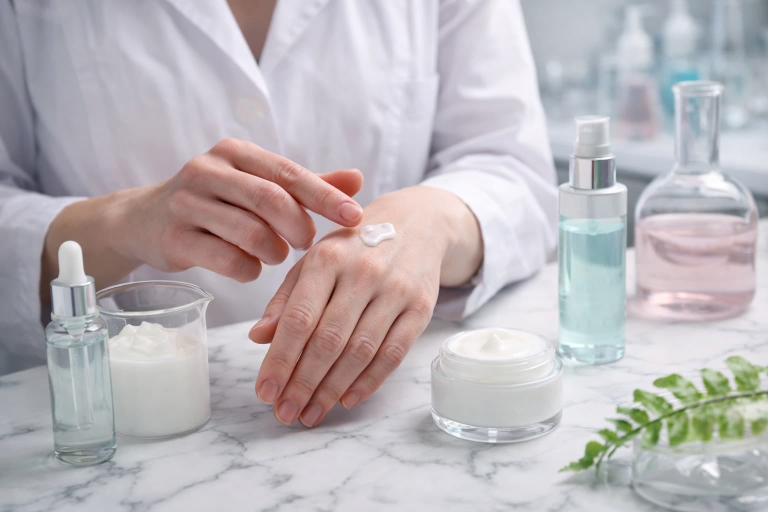 Kosmetikprodukt mit Label für CPNP-Meldung — Hautpflegeprodukte mit INCI-Deklaration und Kennzeichnung nach EU-Kosmetikverordnung