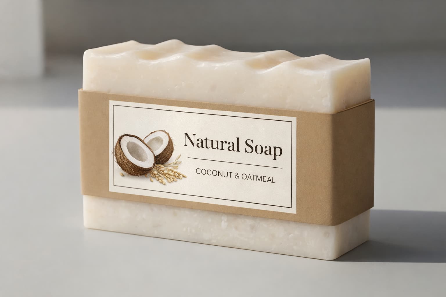 Handgemachte Naturseife mit elegantem Kraftpapier-Etikett – Etiketten für Seife gestalten mit minimalistischem Design