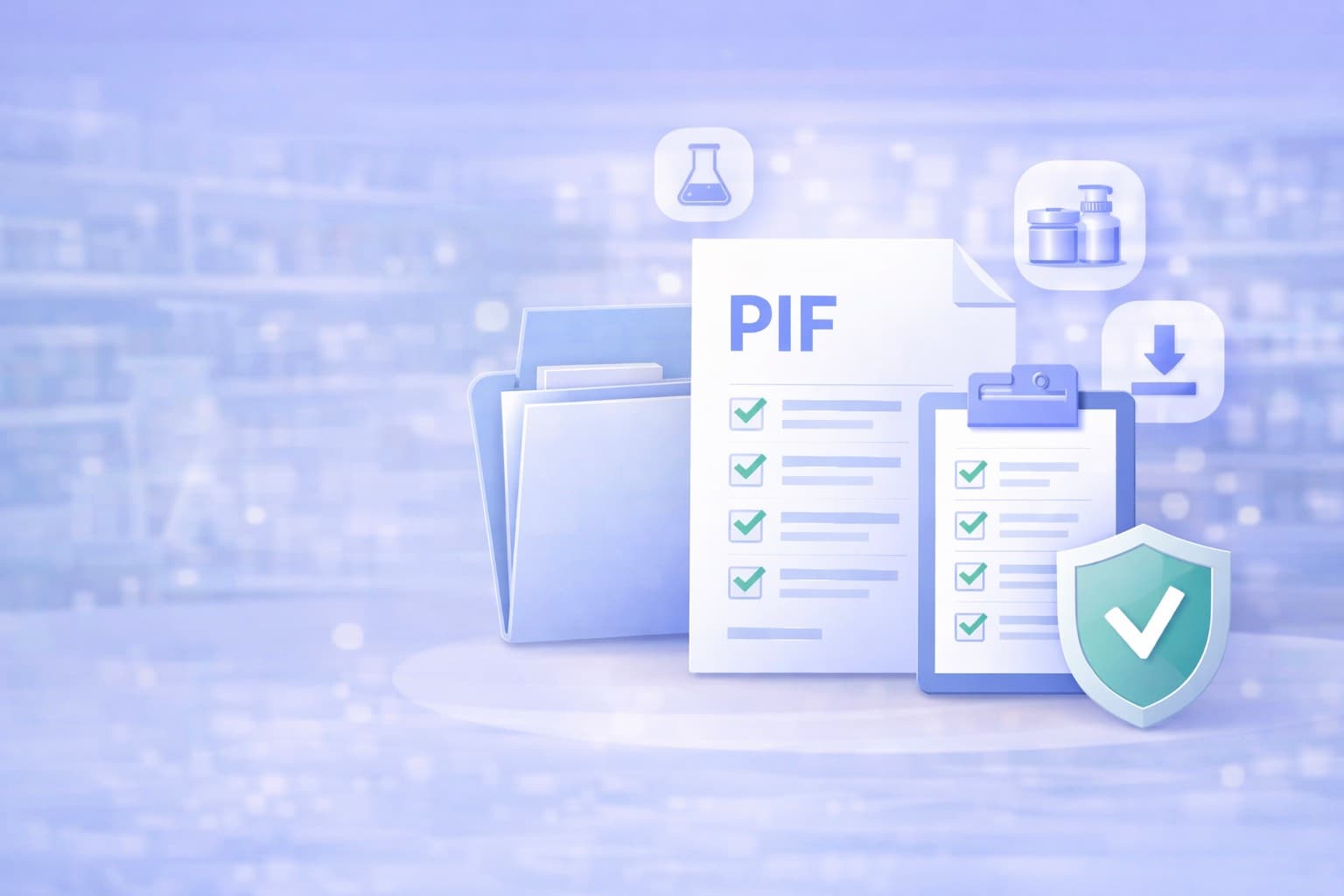 Creating a Product Information File — document folder with the mandatory PIF components for cosmetic products under EU Regulation 1223/2009